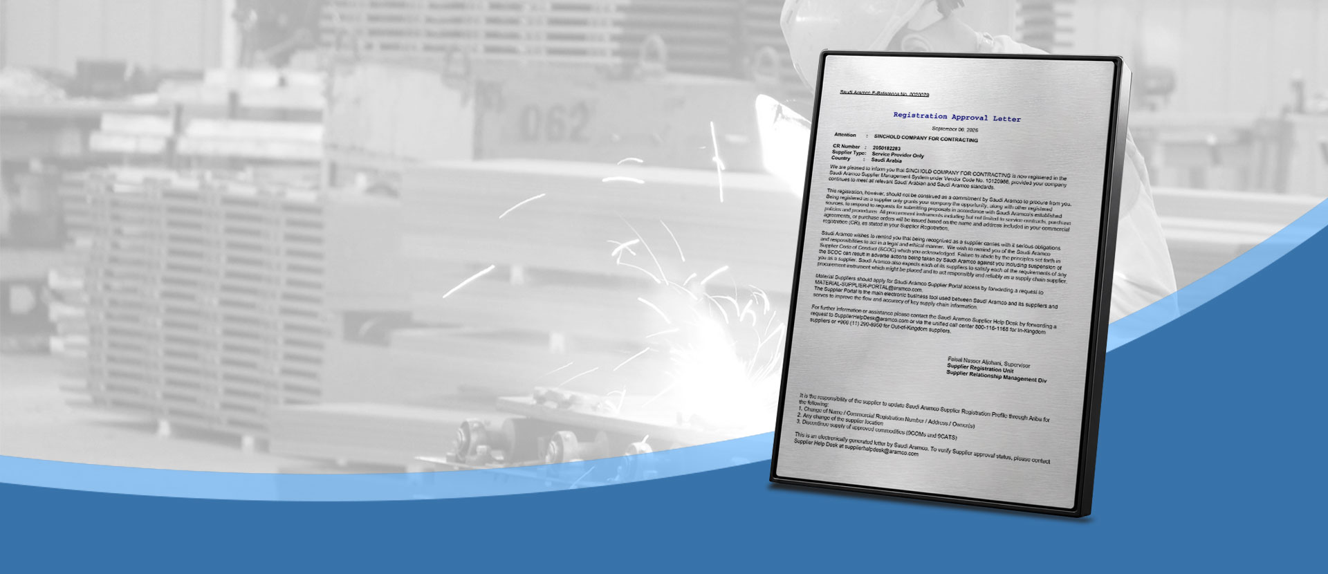 Sinchold Recognized as a Saudi Aramco Supplier